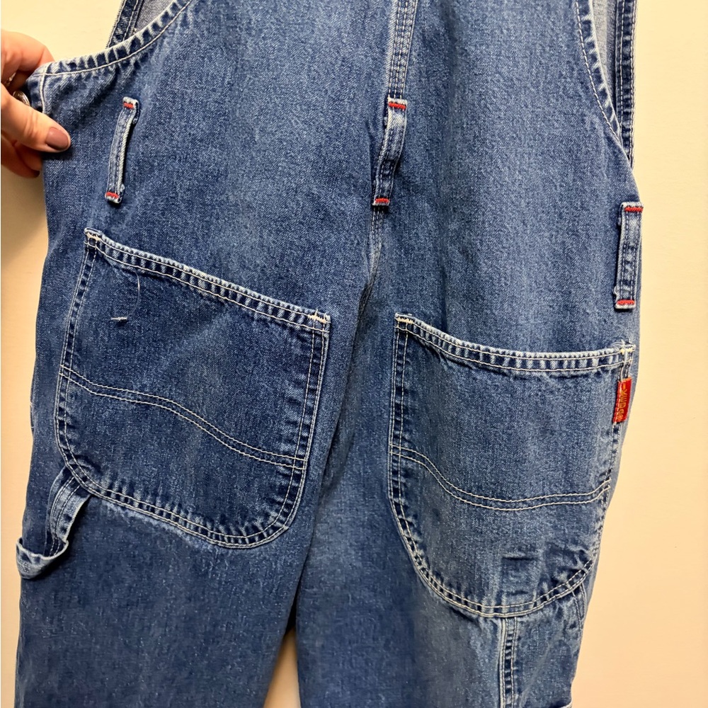 IKEDA Blue Denim Overalls Adjustable Strap Tapered Leg Utility - Picture 7 of 13